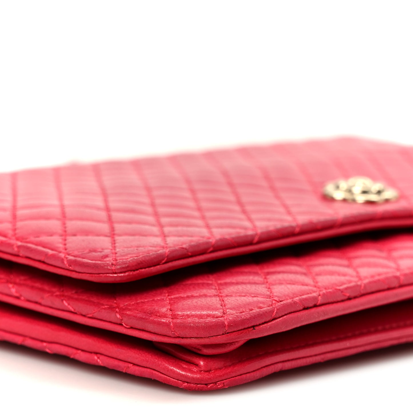 Lambskin Micro Quilted Wallet On Chain WOC Fuchsia