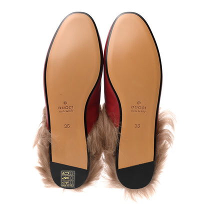 Gucci Betis Glamour Calfskin Fur Womens Princetown Slippers 36 Hibiscus Red Naturale 6 of 8