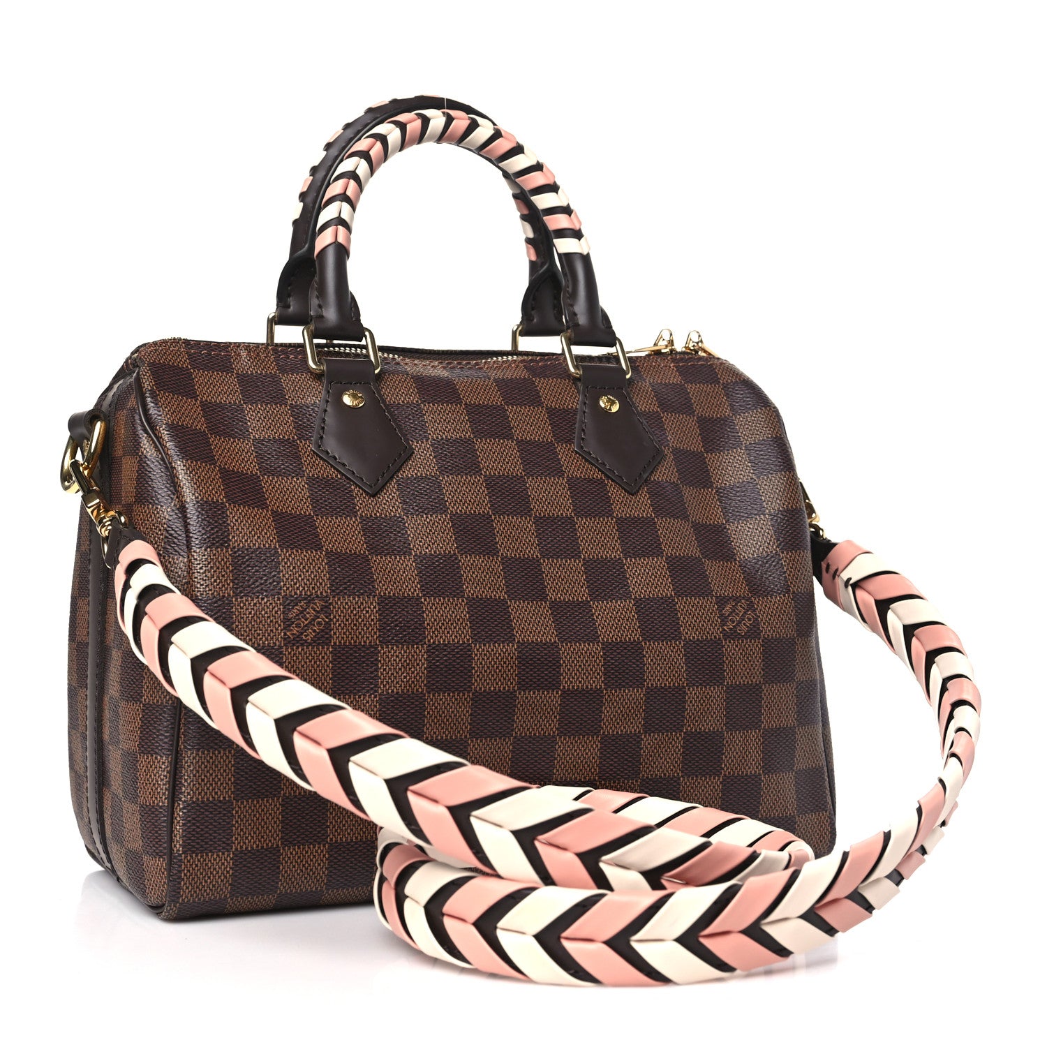 Louis Vuitton Damier Ebene Braided Speedy Bandouliere 25 Pink 3 of 9
