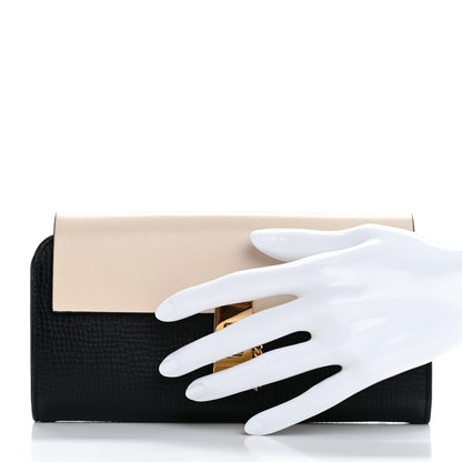 Chloe Grained Calfskin Lambskin Drew Long Wallet with Flap Black Powder Beige 2 of 9