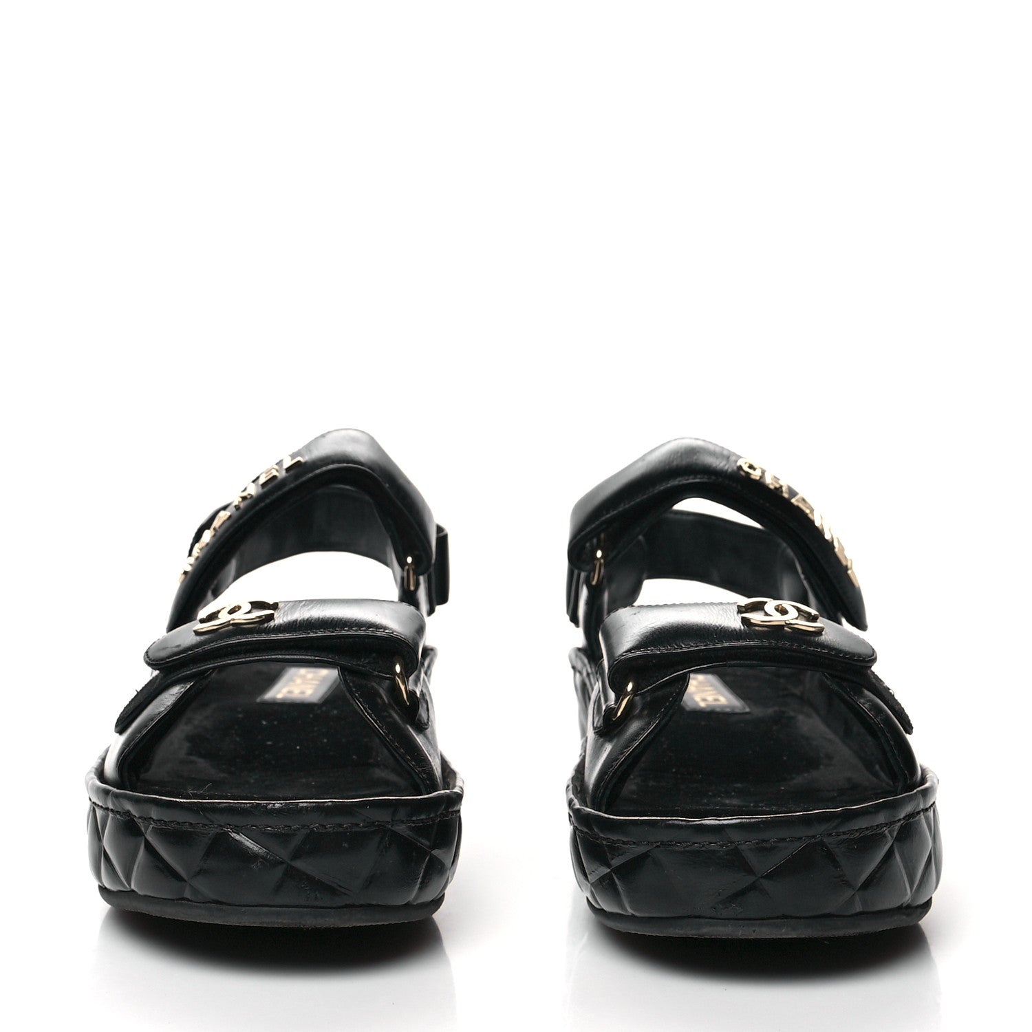 Chanel Shiny Calfskin Logo Platform Sandals 41 Black 2 of 8