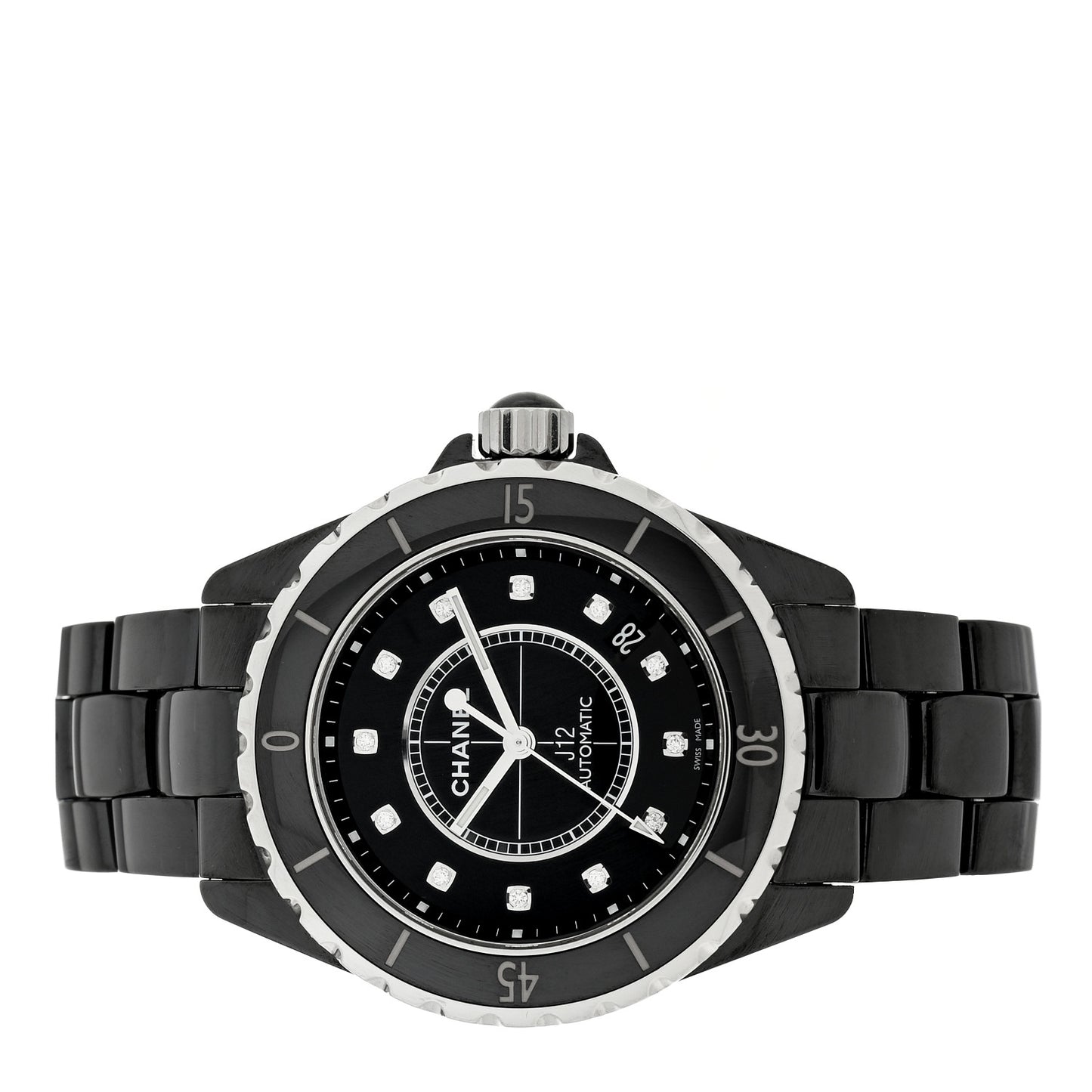 Stainless Steel Ceramic Diamond 38mm J12 Automatic Watch Black