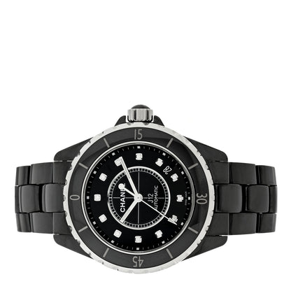 Chanel Stainless Steel Ceramic Diamond 38mm J12 Automatic Watch Black 2 of 4