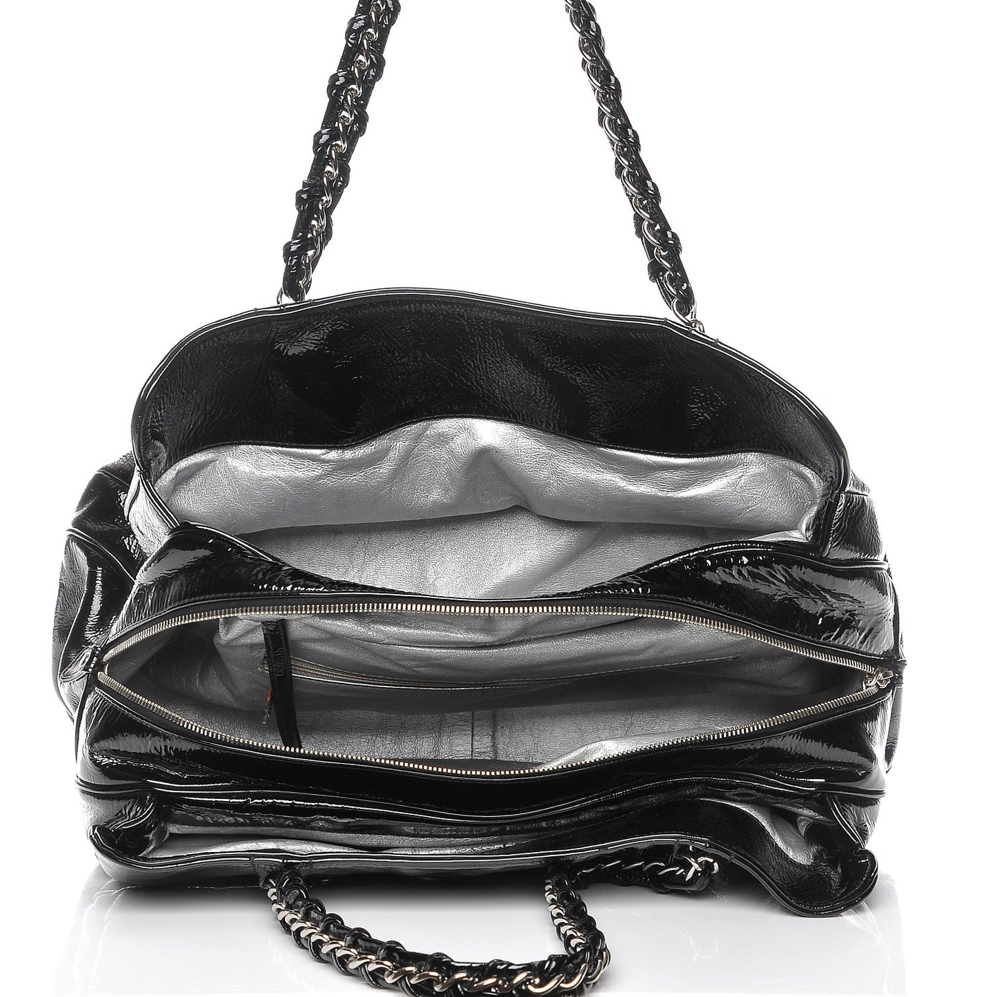 Patent Calfskin Large Luxe Ligne Tote Black