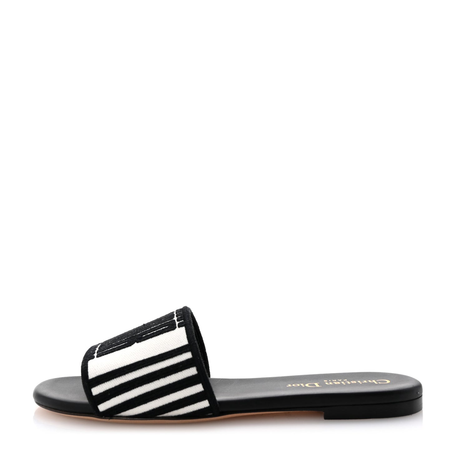 Cotton Embroidered Dway Mule Slides Sandals 36 Black White
