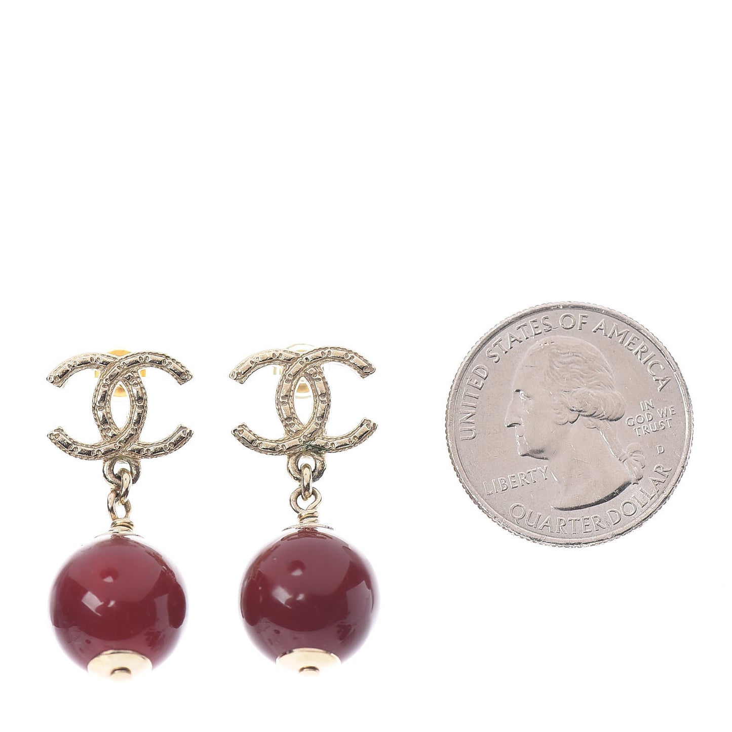 CC Bead Drop Earrings Gold Red