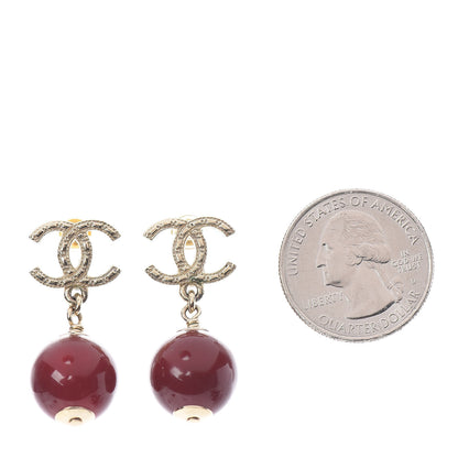Chanel CC Bead Drop Earrings Gold Red 2 of 4
