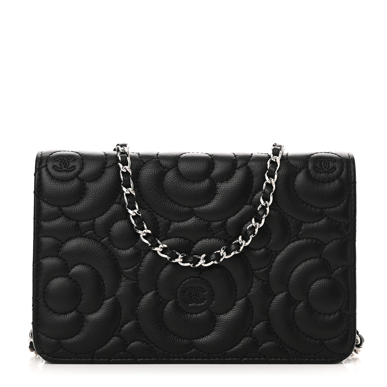 Chanel Caviar Camellia Embossed Wallet On Chain WOC Black 1 of 14