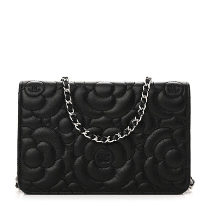 Chanel Caviar Camellia Embossed Wallet On Chain WOC Black 1 of 14