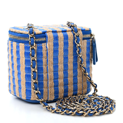 Chanel Raffia Jute Striped Mini Vanity Case With Chain Blue Beige 2 of 4