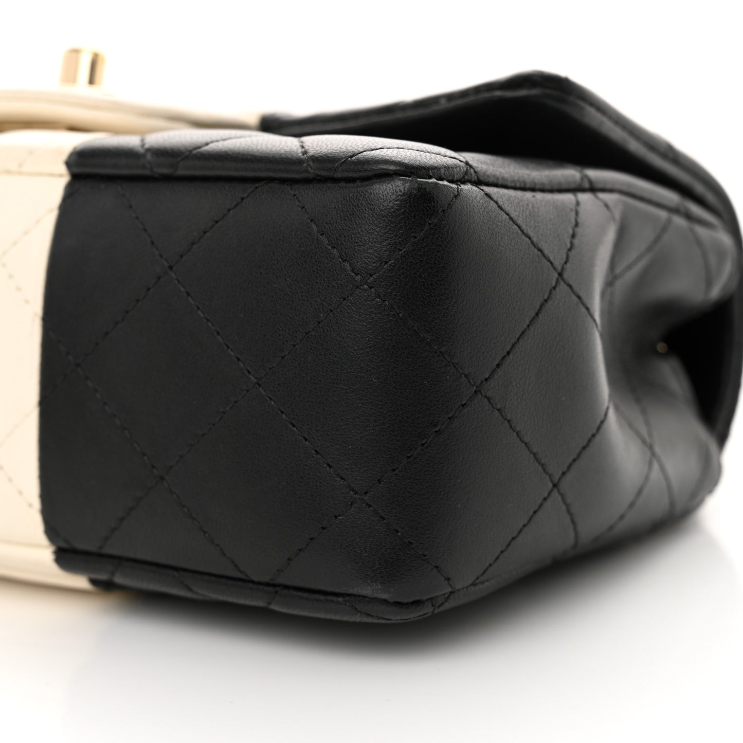 Lambskin Quilted Mini Rectangular Flap Black White
