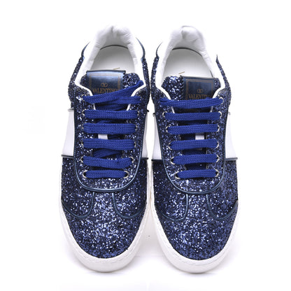 Valentino Garavani Calfskin Glitter Flycrew Sneakers 36 Blue 9 of 20