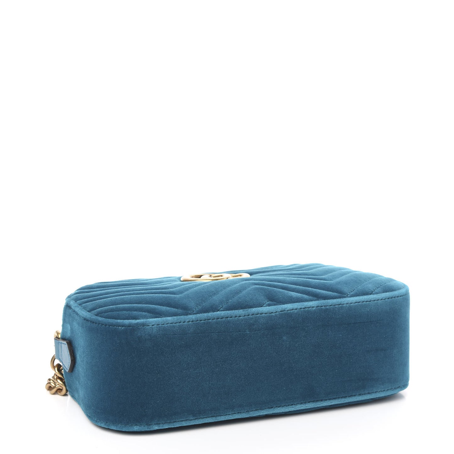 Velvet Matelasse Small GG Marmont Chain Shoulder Bag Pavone Cyan