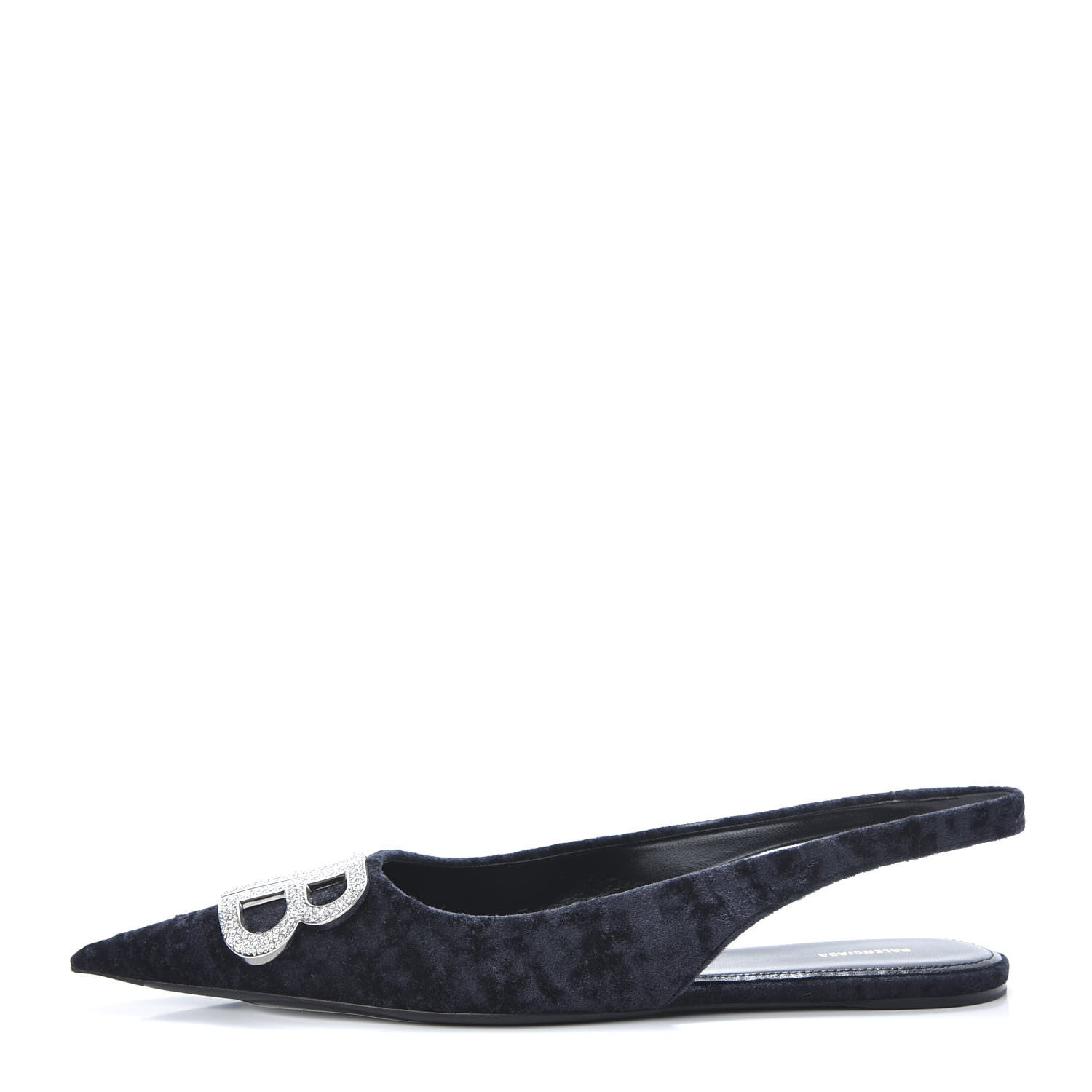 Balenciaga Velvet Crystal BB Knife Pointy Toe Slingback Flats 38.5 Black 1 of 11