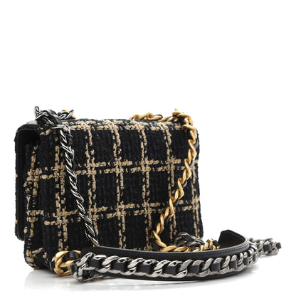 Chanel Tweed Quilted Chanel 19 Wallet On Chain WOC Black Beige 3 of 10
