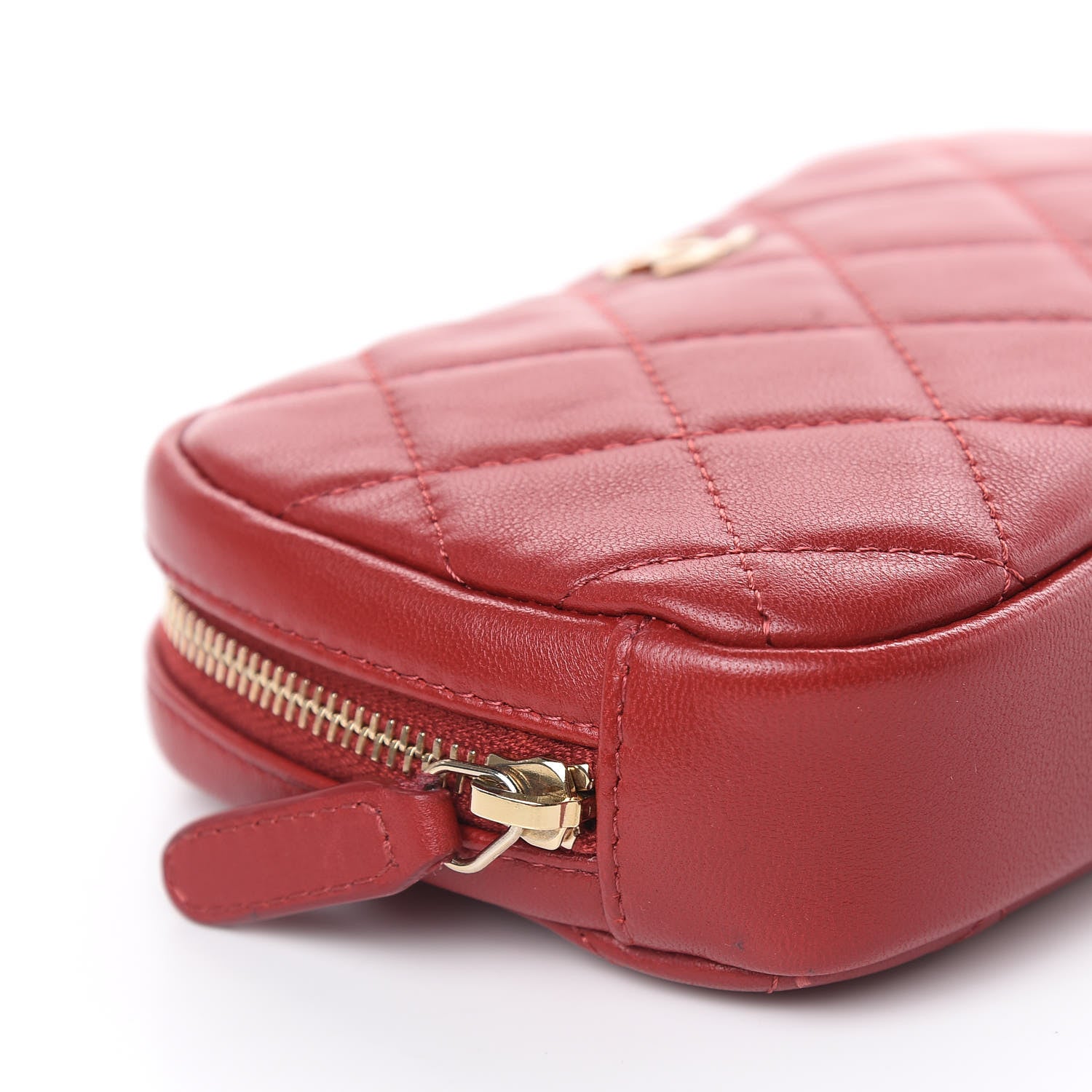 Chanel Lambskin Quilted Small Curvy Pouch Cosmetic Case Red 8 of 10