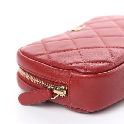 Chanel Lambskin Quilted Small Curvy Pouch Cosmetic Case Red 8 of 10