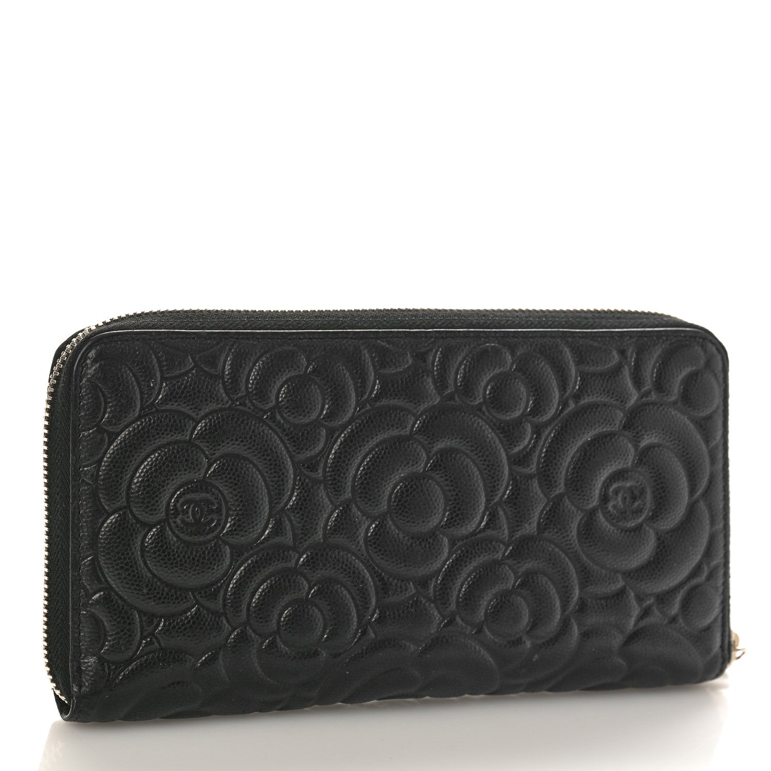Chanel Caviar Camellia Embossed Large Zip Around Gusset Wallet Black 3 of 10