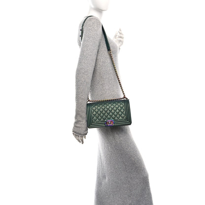 Chanel Iridescent Goatskin Quilted Medium Boy Flap Green 2 of 11