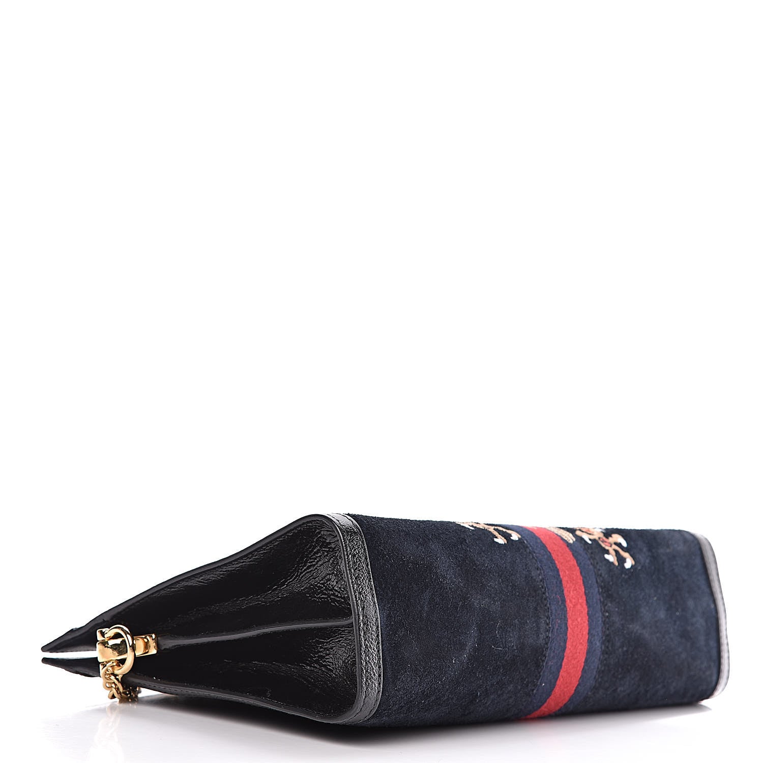 Gucci Suede Patent Web Dragon Embroidered Medium Ophidia Chain Shoulder Bag Blue Multicolor Black 4 of 22