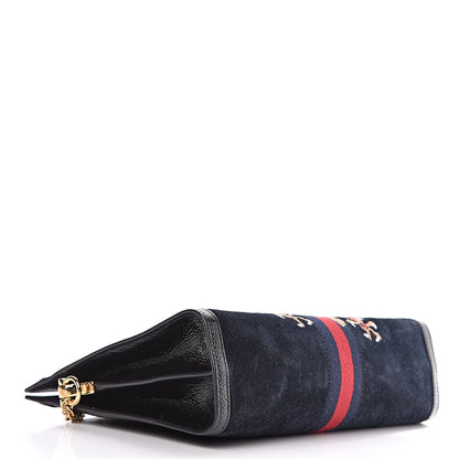 Gucci Suede Patent Web Dragon Embroidered Medium Ophidia Chain Shoulder Bag Blue Multicolor Black 4 of 22
