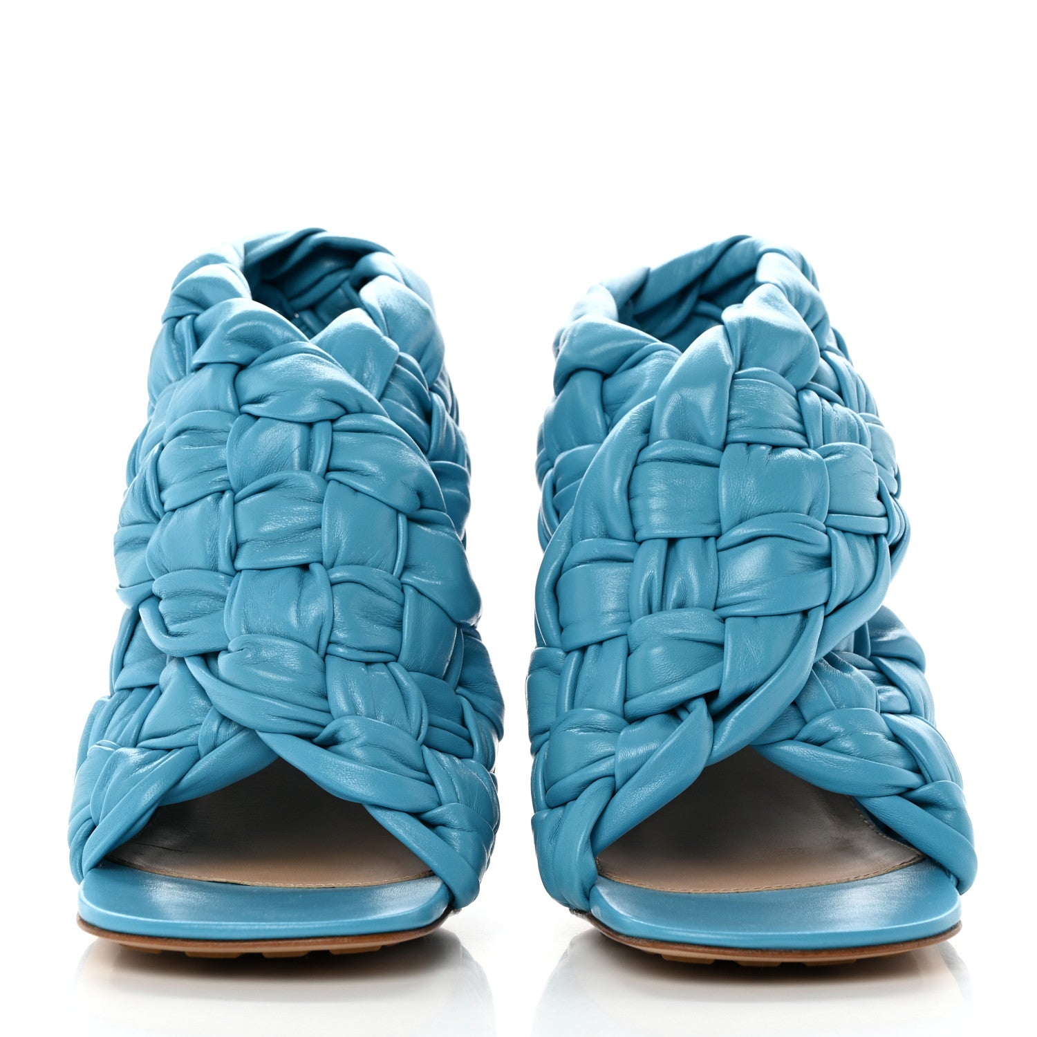Bottega Veneta Shiny Nappa Intrecciato The Board Sandals 38.5 Sky Blue 2 of 7