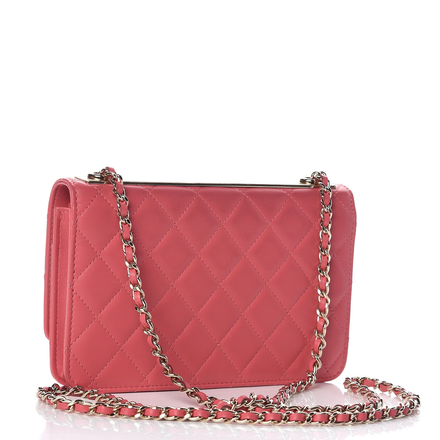 Chanel Lambskin Quilted Trendy CC Wallet On Chain WOC Bright Pink 3 of 13