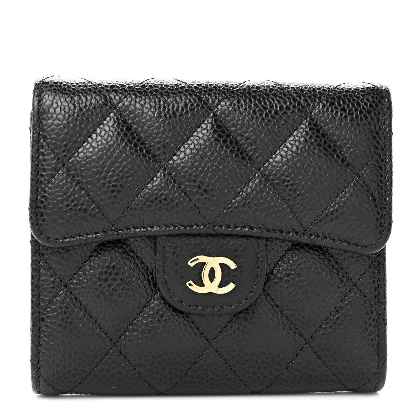 Caviar Quilted Compact Flap Wallet Black