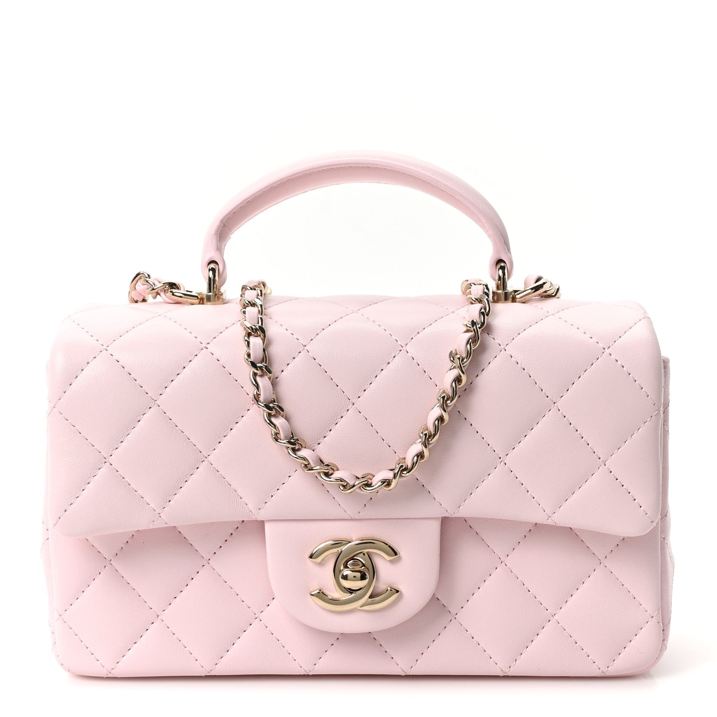 Lambskin Quilted Mini Top Handle Rectangular Flap Light Pink