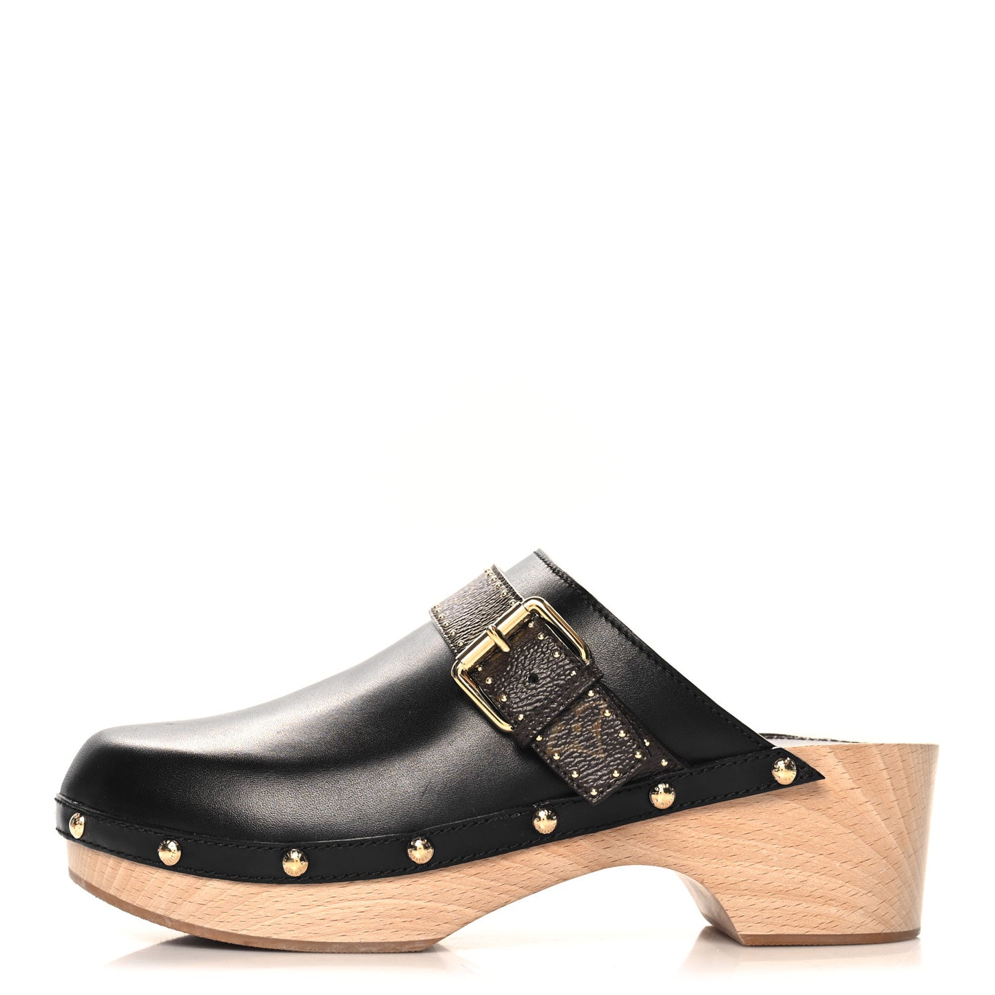 Calfskin Patent Monogram Cottage Clog Mules 40 Black