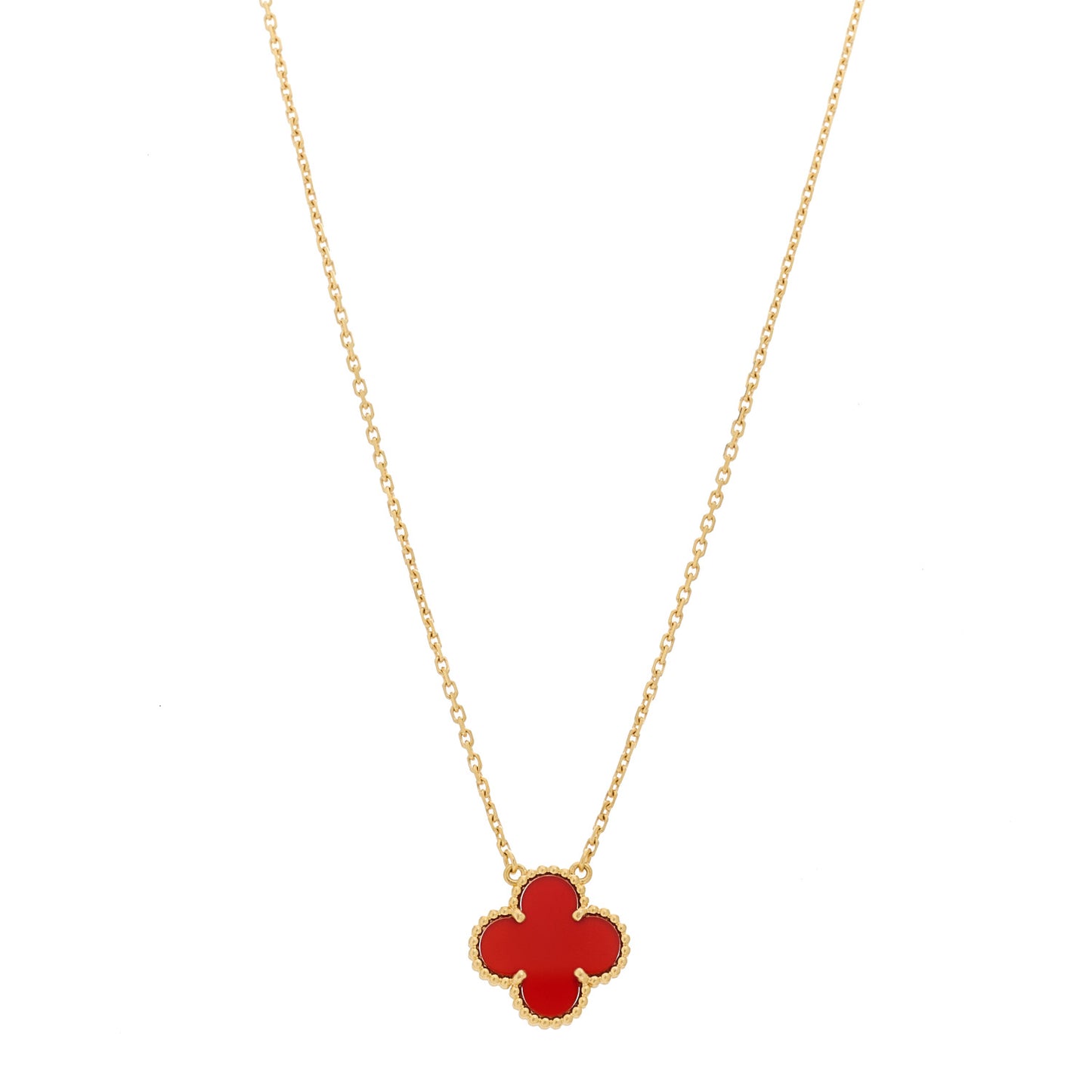 18K Yellow Gold Carnelian Vintage Alhambra Pendant Necklace