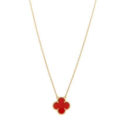 Van Cleef & Arpels 18K Yellow Gold Carnelian Vintage Alhambra Pendant Necklace 1 of 5