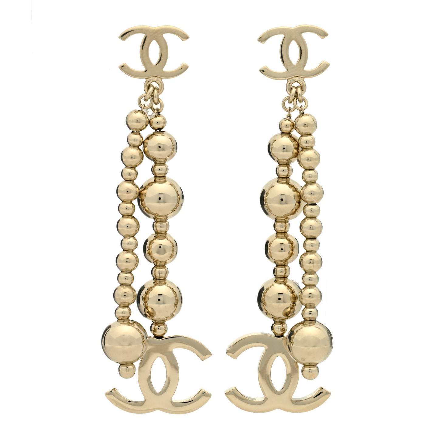 Metal CC Bead Drop Earrings Gold