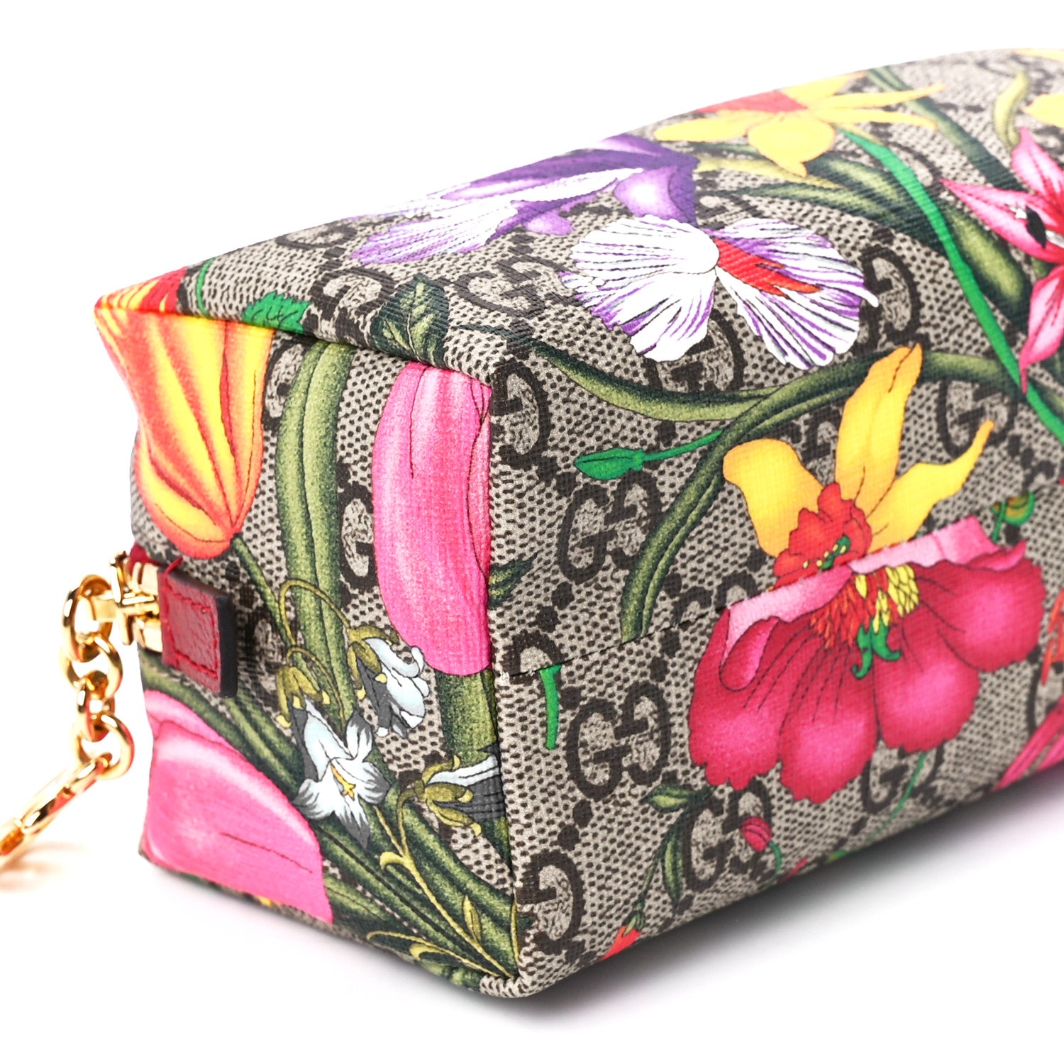 Gucci Soft GG Supreme Monogram Flora Calfskin Small Ophidia Cosmetic Case Beige Ebony Multicolor Rosso 9 of 11