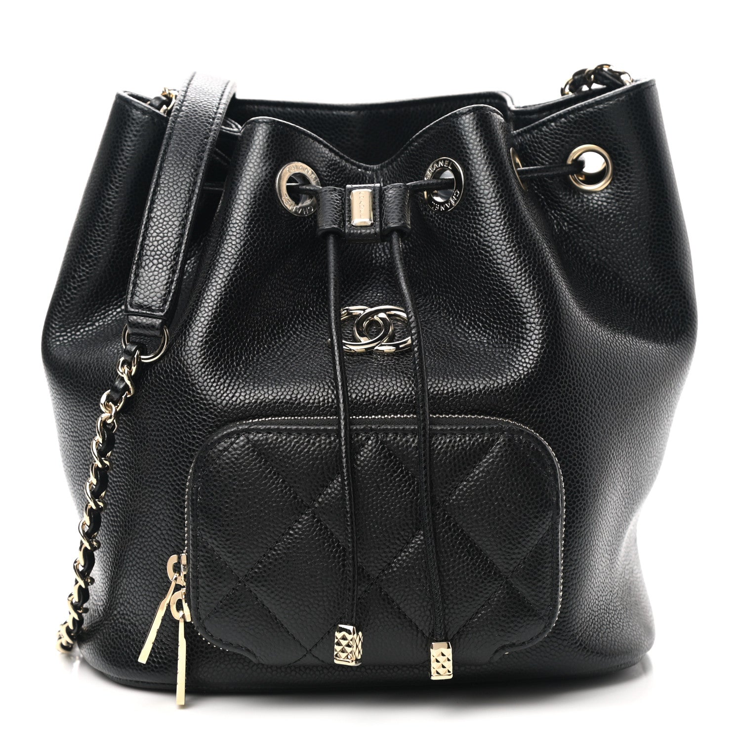 Chanel Caviar Quilted CC Pocket Bucket Bag Black 1 of 8