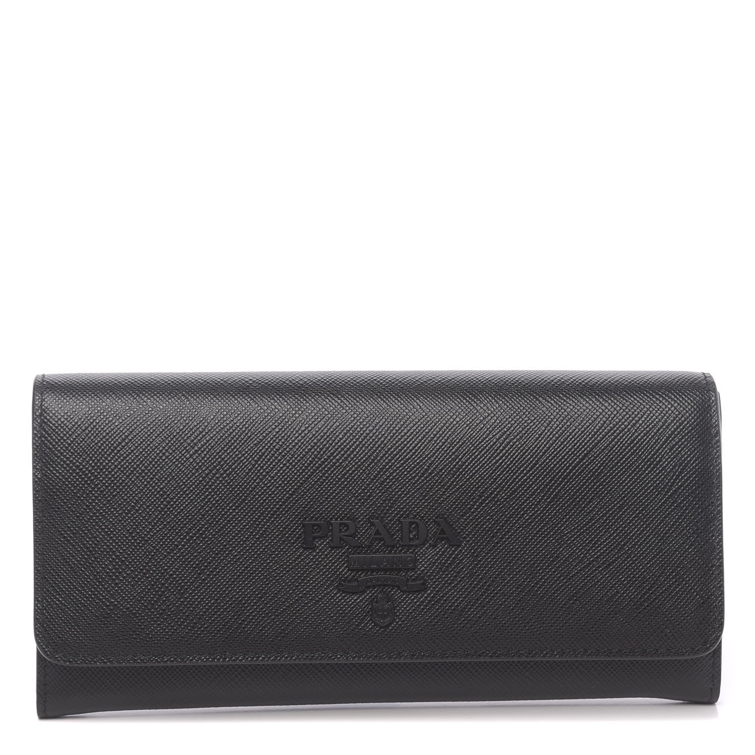 Prada Saffiano Continental Flap Wallet Black 1 of 8
