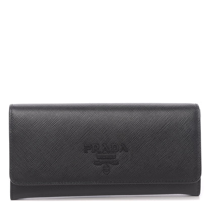 Prada Saffiano Continental Flap Wallet Black 1 of 8