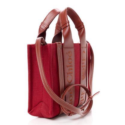 Chloe Cotton Calfskin Small Woody Ribbon Tote With Strap Dark Red 3 of 13