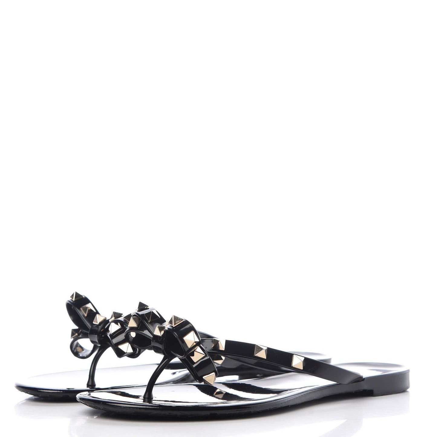 PVC Jelly Rockstud Bow Thong Sandals 40 Black