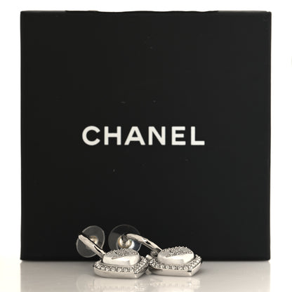 Chanel Pearl Crystal CC Heart Drop Earrings Silver 5 of 5