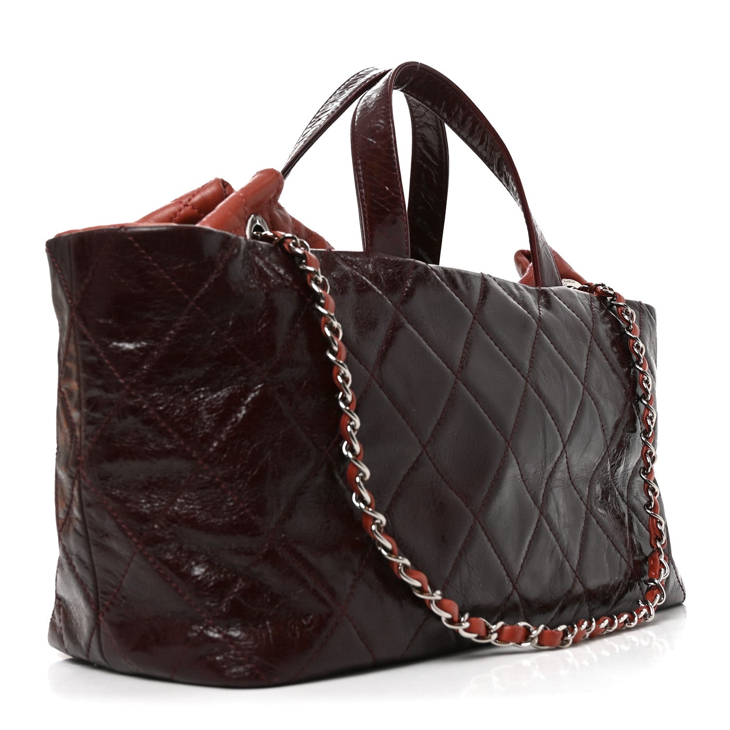 Chanel Glazed Calfskin Lambskin Quilted Portobello Tote Burgundy 3 of 10