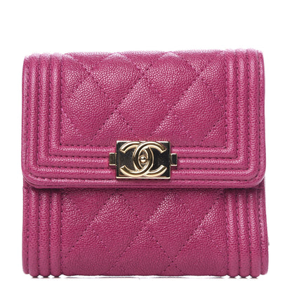 Chanel Caviar Quilted Compact Boy Wallet Dark Pink 1 of 7