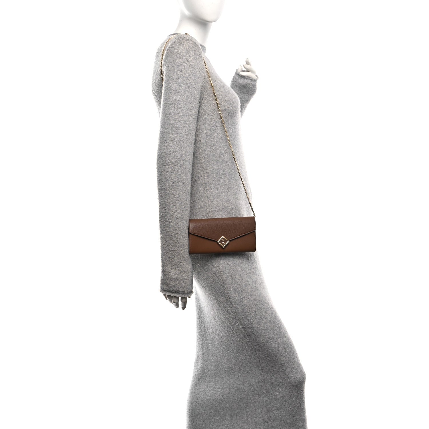 Fendi Vitello King Cruise FF Diamonds Continental Envelope Wallet On Chain Gianduia 2 of 9