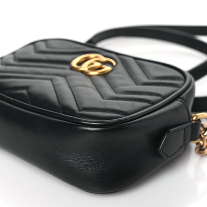 Gucci Calfskin Matelasse Mini GG Marmont Chain Shoulder Bag Black 9 of 10