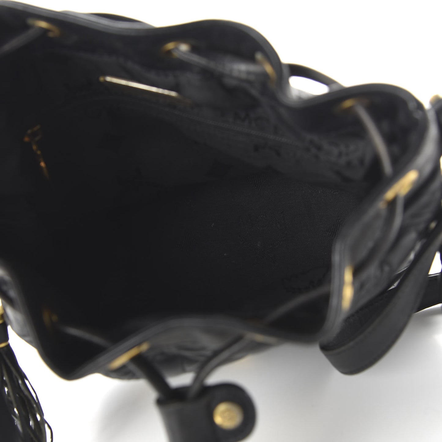 Calfskin Quilted Studded Bucket Bag Black