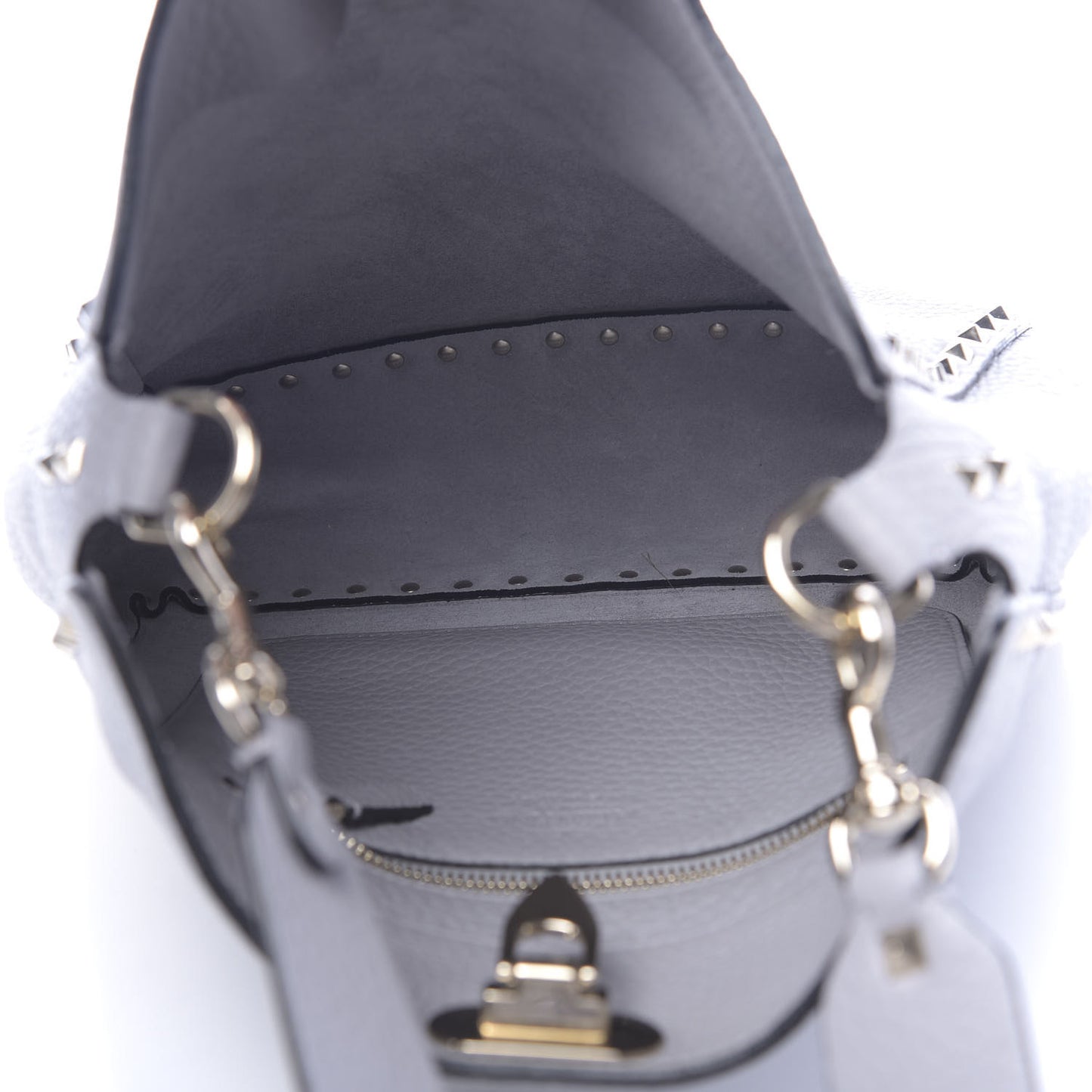 Pebbled Calfskin Small Rockstud Flip-Lock Messenger Bag Pastel Grey
