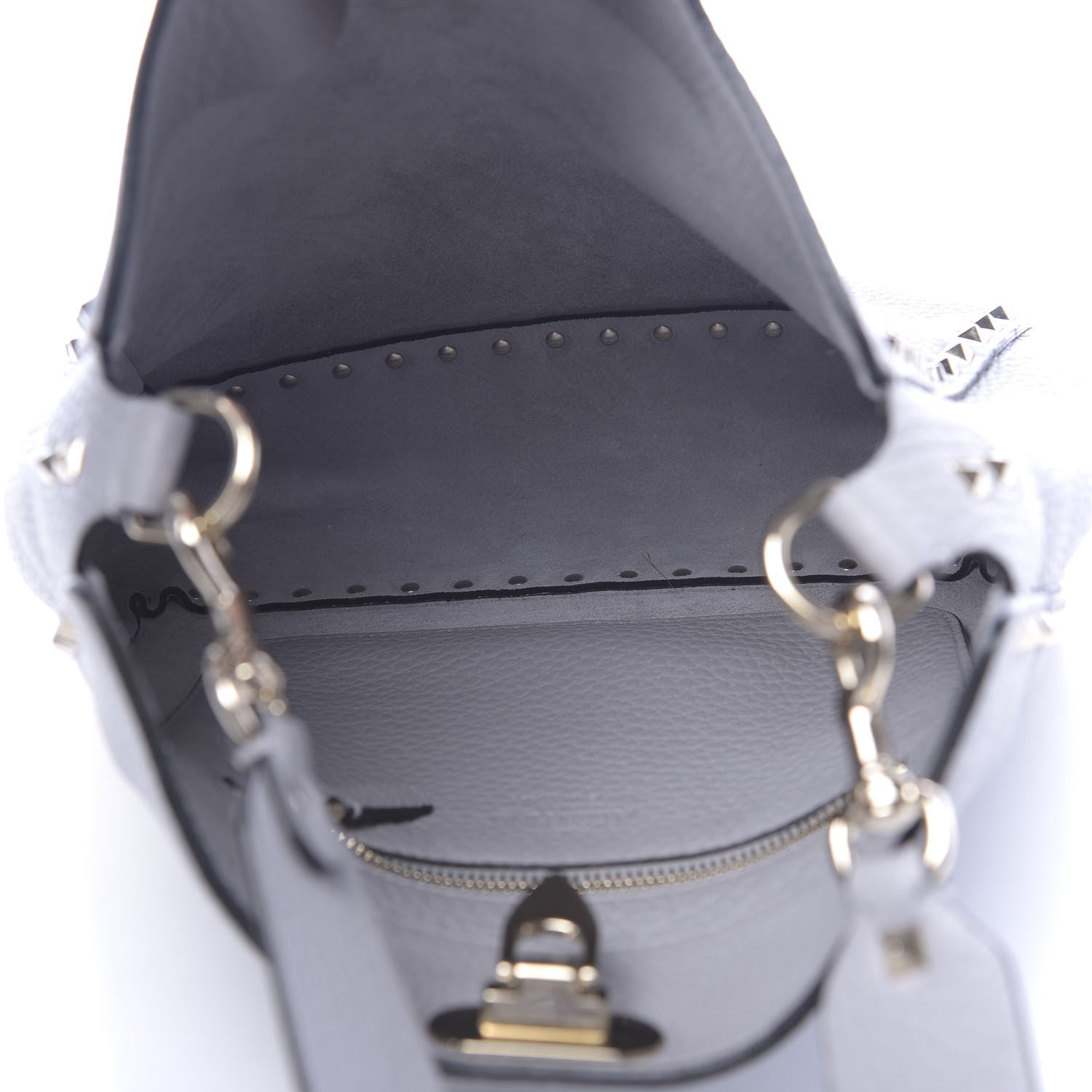 Valentino Garavani Pebbled Calfskin Small Rockstud Flip-Lock Messenger Bag Pastel Grey 5 of 9