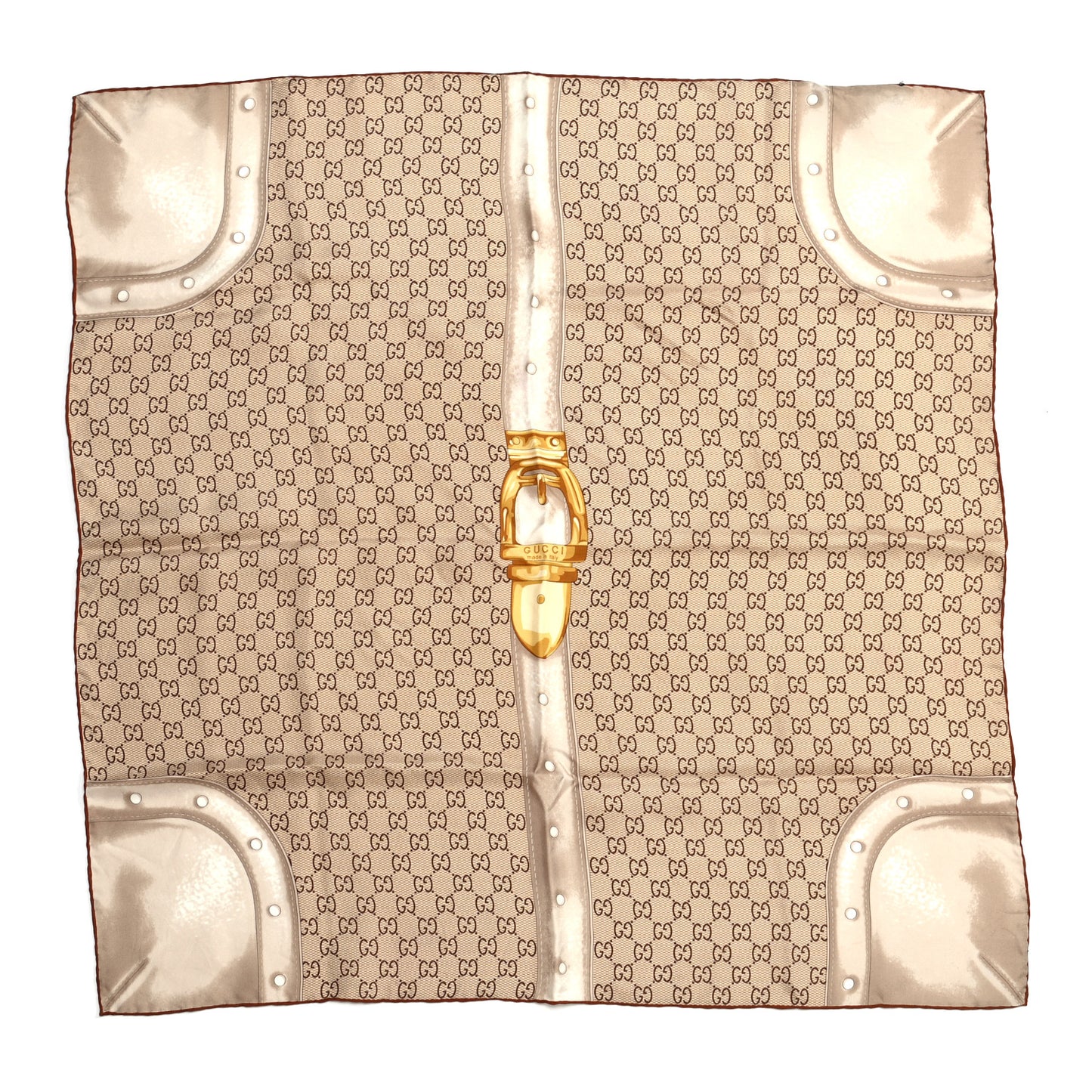 Silk Monogram Buckle Print Square Scarf
