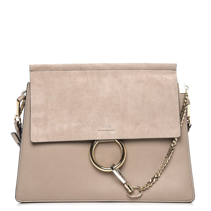 Chloe Calfskin Suede Medium Faye Shoulder Bag Motty Grey 1 of 6