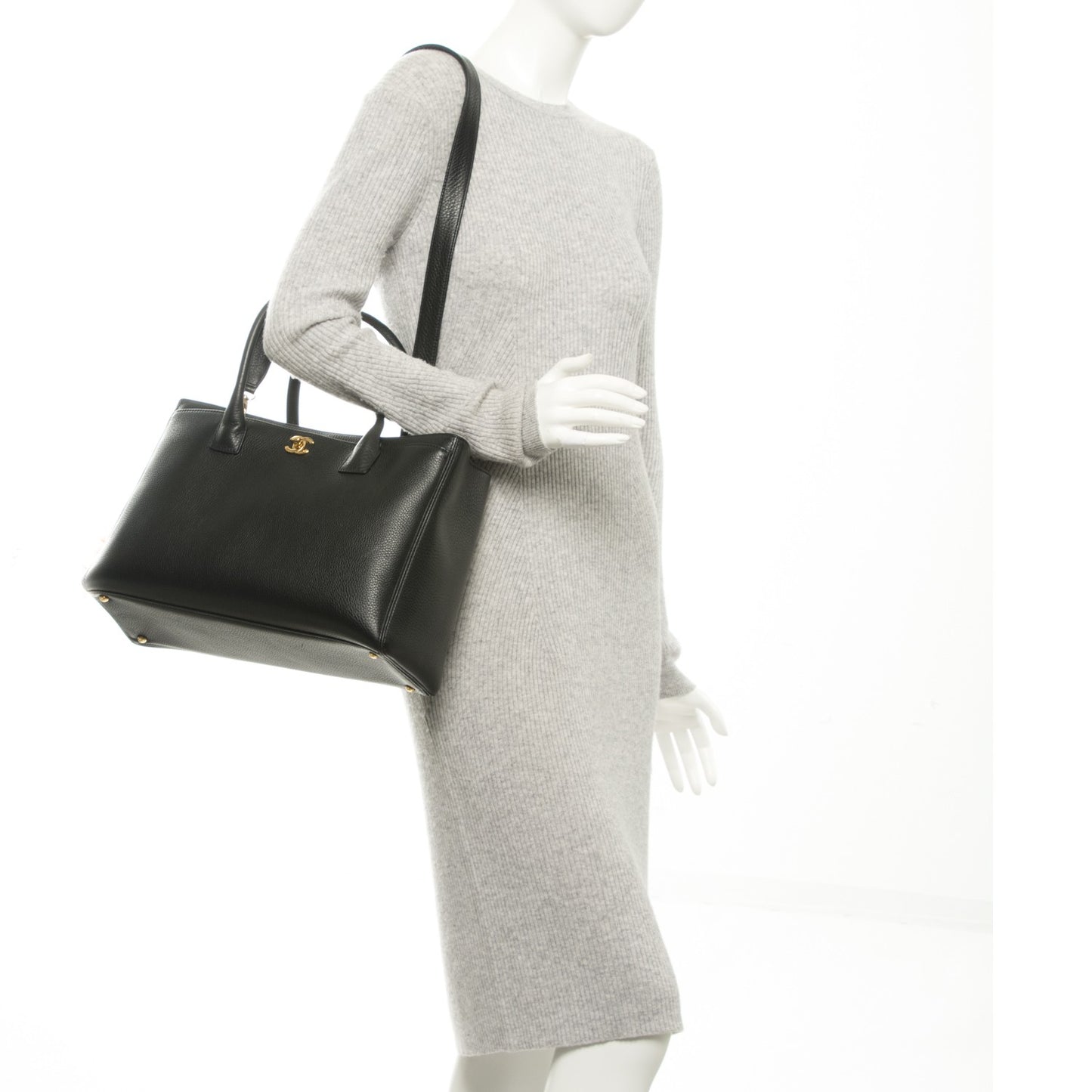 Calfskin Cerf Executive Shopper Tote Black